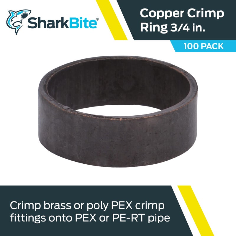 SharkBite 3/4 Inch Copper Crimp Rings, Pack of 100, PEX Pipe, PE-RT, 23103CP100 - Image 2